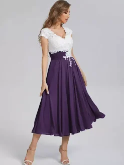 Mother Of The Bride Dress V-Neck Short Sleeves A-Line Cut Out Guest Dresses For Wedding Free Customization