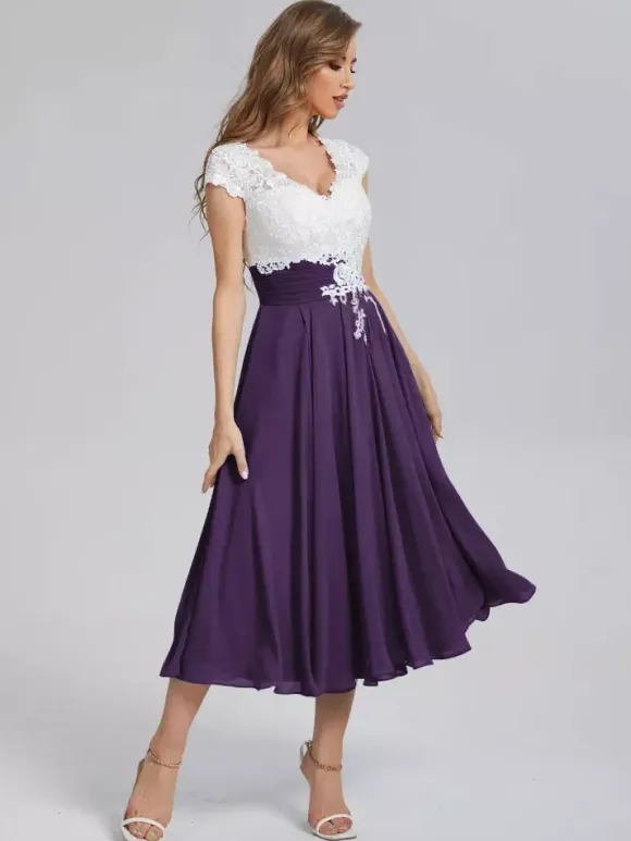 Mother Of The Bride Dress V-Neck Short Sleeves A-Line Cut Out Guest Dresses For Wedding Free Customization