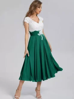 Mother Of The Bride Dress V-Neck Short Sleeves A-Line Cut Out Guest Dresses For Wedding Free Customization