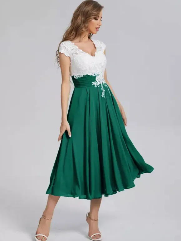Mother Of The Bride Dress V-Neck Short Sleeves A-Line Cut Out Guest Dresses For Wedding Free Customization