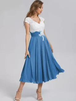 Mother Of The Bride Dress V-Neck Short Sleeves A-Line Cut Out Guest Dresses For Wedding Free Customization