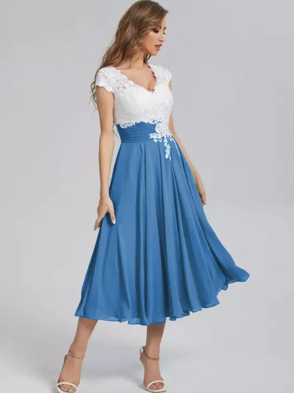 Mother Of The Bride Dress V-Neck Short Sleeves A-Line Cut Out Guest Dresses For Wedding Free Customization