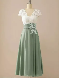 Mother Of The Bride Dress V-Neck Short Sleeves A-Line Cut Out Guest Dresses For Wedding Free Customization