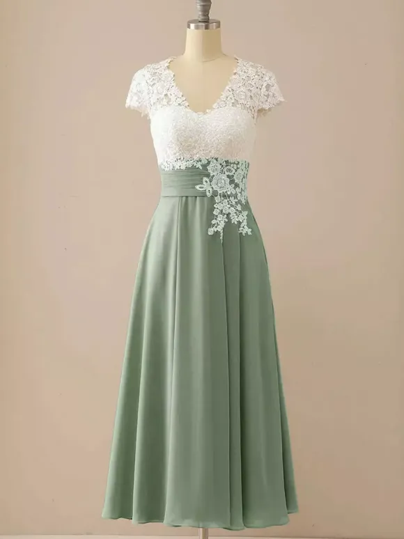 Mother Of The Bride Dress V-Neck Short Sleeves A-Line Cut Out Guest Dresses For Wedding Free Customization