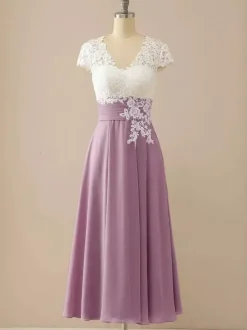 Mother Of The Bride Dress V-Neck Short Sleeves A-Line Cut Out Guest Dresses For Wedding Free Customization