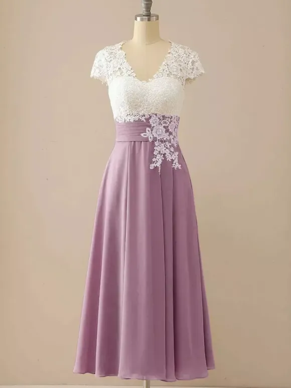 Mother Of The Bride Dress V-Neck Short Sleeves A-Line Cut Out Guest Dresses For Wedding Free Customization