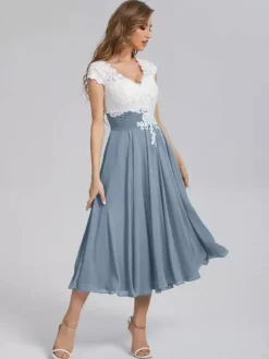 Mother Of The Bride Dress V-Neck Short Sleeves A-Line Cut Out Guest Dresses For Wedding Free Customization
