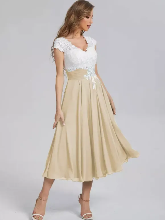 Mother Of The Bride Dress V-Neck Short Sleeves A-Line Cut Out Guest Dresses For Wedding Free Customization