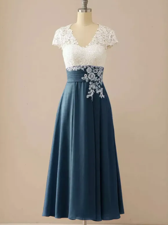 Mother Of The Bride Dress V-Neck Short Sleeves A-Line Cut Out Guest Dresses For Wedding Free Customization