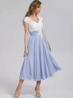 Mother Of The Bride Dress V-Neck Short Sleeves A-Line Cut Out Guest Dresses For Wedding Free Customization