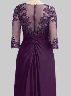 Mother Dress Bateau Navy Neck 3/4 Length Sleeves Sheath Beaded Floor-Length Guest Dresses For Wedding Free Customization