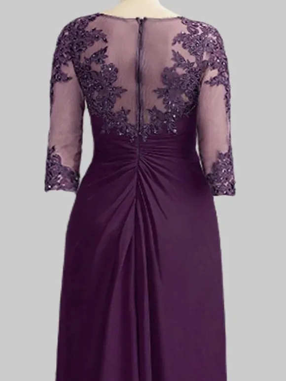 Mother Dress Bateau Navy Neck 3/4 Length Sleeves Sheath Beaded Floor-Length Guest Dresses For Wedding Free Customization