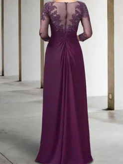 Mother Dress Bateau Navy Neck 3/4 Length Sleeves Sheath Beaded Floor-Length Guest Dresses For Wedding Free Customization