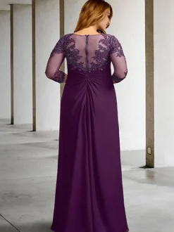 Mother Dress Bateau Navy Neck 3/4 Length Sleeves Sheath Beaded Floor-Length Guest Dresses For Wedding Free Customization