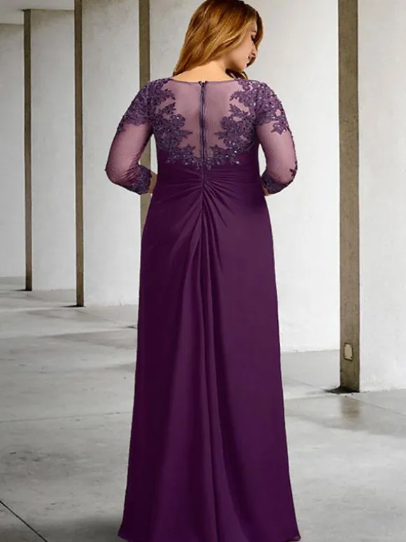 Mother Dress Bateau Navy Neck 3/4 Length Sleeves Sheath Beaded Floor-Length Guest Dresses For Wedding Free Customization