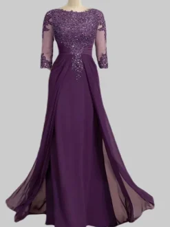 Mother Dress Bateau Navy Neck 3/4 Length Sleeves Sheath Beaded Floor-Length Guest Dresses For Wedding Free Customization