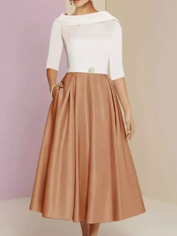Mother Dress Bateau Neck 3/4 Length Sleeves A-Line Sash Ankle-Length Wedding Guest Dresses Free Customization