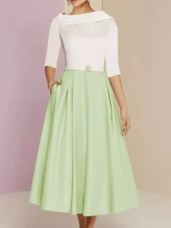 Mother Dress Bateau Neck 3/4 Length Sleeves A-Line Sash Ankle-Length Wedding Guest Dresses Free Customization