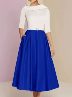 Mother Dress Bateau Neck 3/4 Length Sleeves A-Line Sash Ankle-Length Wedding Guest Dresses Free Customization