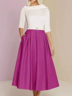 Mother Dress Bateau Neck 3/4 Length Sleeves A-Line Sash Ankle-Length Wedding Guest Dresses Free Customization