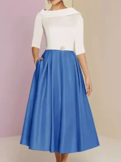Mother Dress Bateau Neck 3/4 Length Sleeves A-Line Sash Ankle-Length Wedding Guest Dresses Free Customization