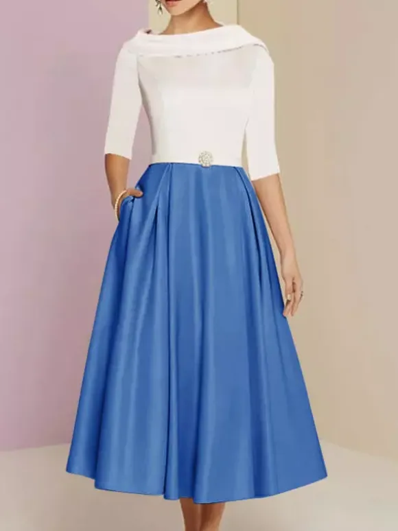 Mother Dress Bateau Neck 3/4 Length Sleeves A-Line Sash Ankle-Length Wedding Guest Dresses Free Customization