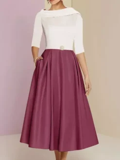 Mother Dress Bateau Neck 3/4 Length Sleeves A-Line Sash Ankle-Length Wedding Guest Dresses Free Customization