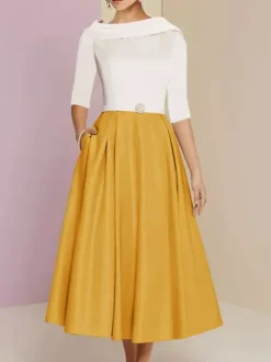 Mother Dress Bateau Neck 3/4 Length Sleeves A-Line Sash Ankle-Length Wedding Guest Dresses Free Customization