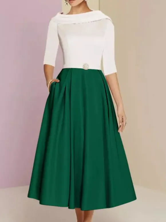 Mother Dress Bateau Neck 3/4 Length Sleeves A-Line Sash Ankle-Length Wedding Guest Dresses Free Customization