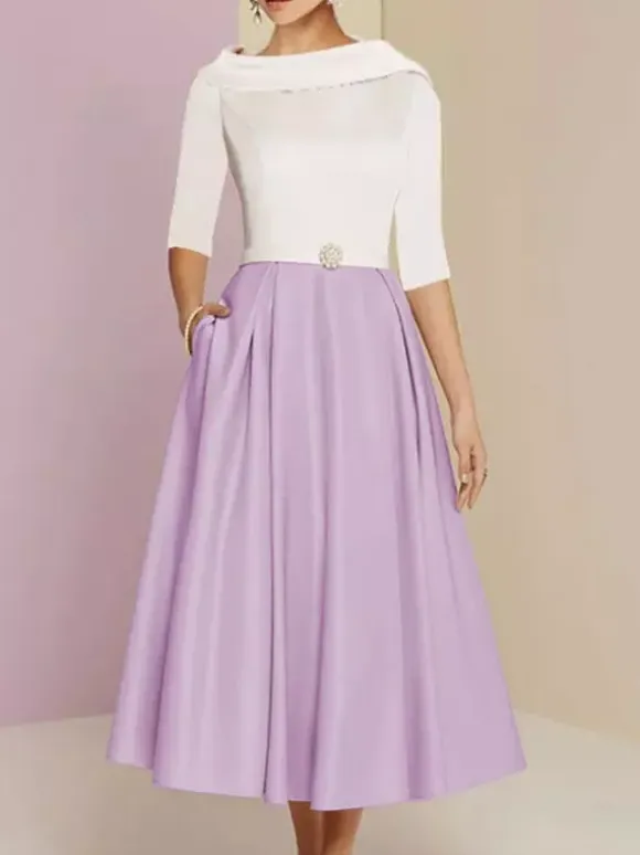 Mother Dress Bateau Neck 3/4 Length Sleeves A-Line Sash Ankle-Length Wedding Guest Dresses Free Customization