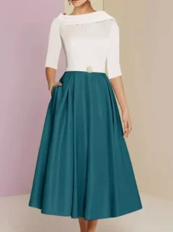 Mother Dress Bateau Neck 3/4 Length Sleeves A-Line Sash Ankle-Length Wedding Guest Dresses Free Customization
