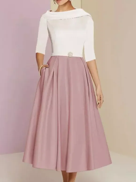 Mother Dress Bateau Neck 3/4 Length Sleeves A-Line Sash Ankle-Length Wedding Guest Dresses Free Customization