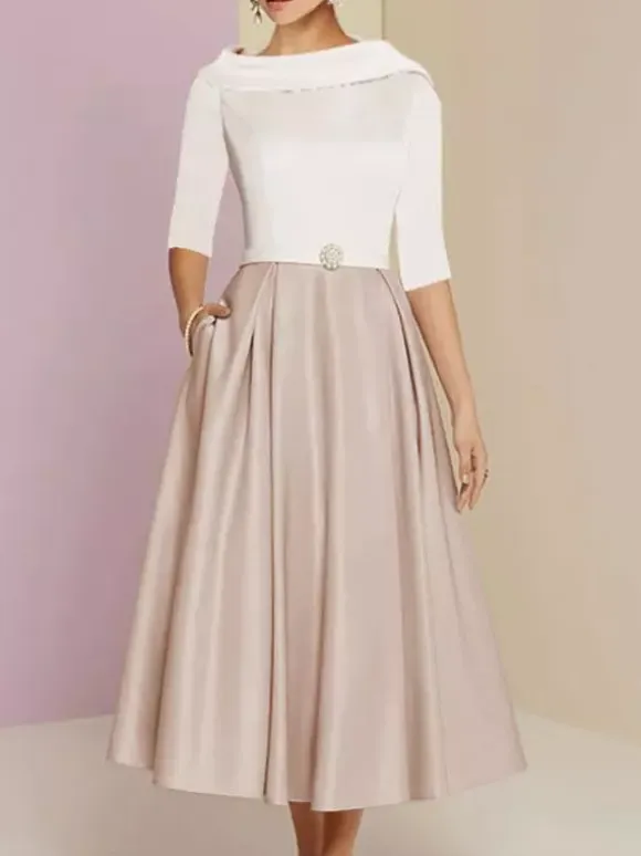 Mother Dress Bateau Neck 3/4 Length Sleeves A-Line Sash Ankle-Length Wedding Guest Dresses Free Customization