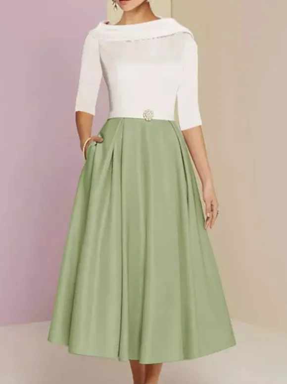 Mother Dress Bateau Neck 3/4 Length Sleeves A-Line Sash Ankle-Length Wedding Guest Dresses Free Customization