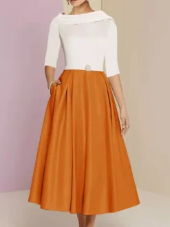 Mother Dress Bateau Neck 3/4 Length Sleeves A-Line Sash Ankle-Length Wedding Guest Dresses Free Customization