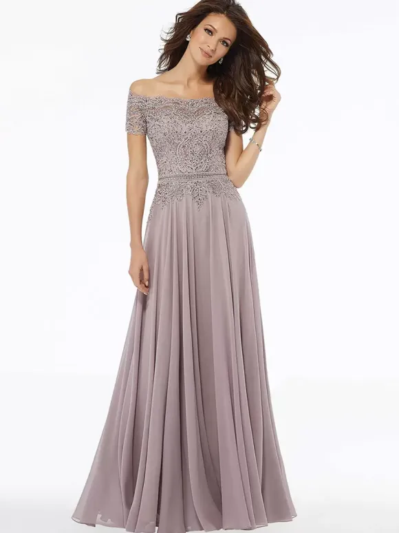 Mother Dress Bateau Neck Short Sleeves A-Line Lace Floor-Length Wedding Guest Dresses