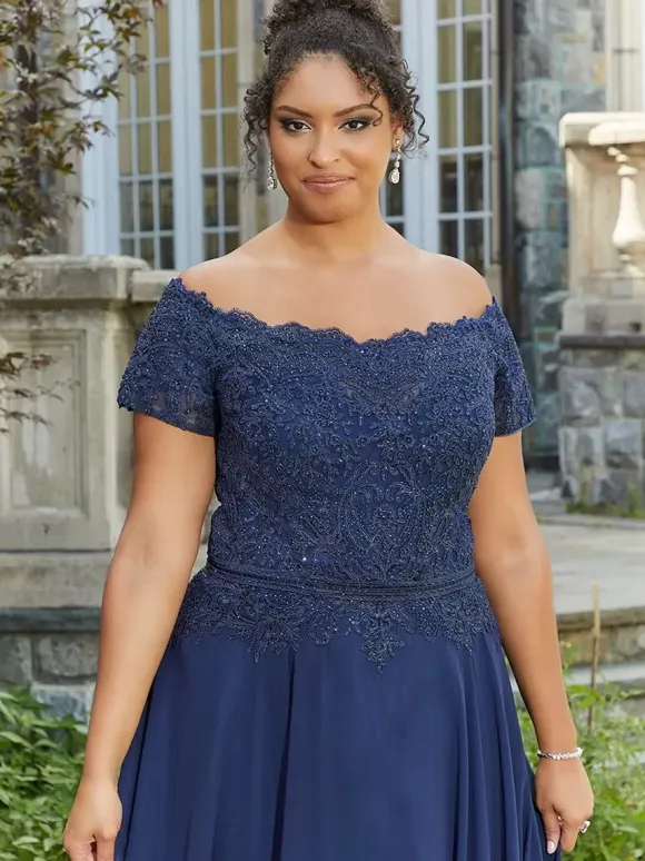 Mother Dress Bateau Neck Short Sleeves A-Line Lace Floor-Length Wedding Guest Dresses