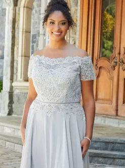Mother Dress Bateau Neck Short Sleeves A-Line Lace Floor-Length Wedding Guest Dresses