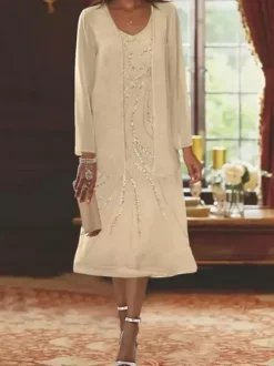 Mother Dress Designed Neckline Long Sleeves Two-piece Sequins Guest Dresses For Wedding