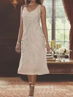 Mother Dress Designed Neckline Long Sleeves Two-piece Sequins Guest Dresses For Wedding