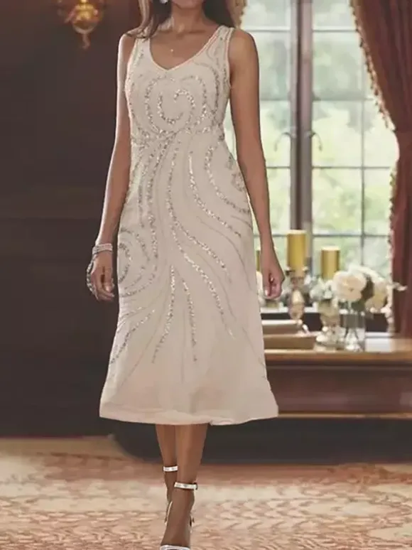 Mother Dress Designed Neckline Long Sleeves Two-piece Sequins Guest Dresses For Wedding