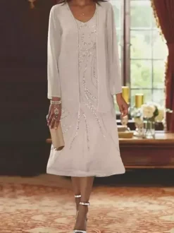 Mother Dress Designed Neckline Long Sleeves Two-piece Sequins Guest Dresses For Wedding