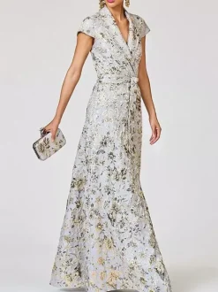 Mother Dress Designed Neckline Short Sleeves A-Line Sash Wedding Guest Dresses