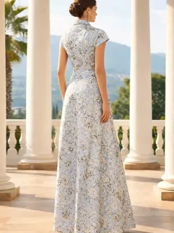 Mother Dress Designed Neckline Short Sleeves A-Line Sash Wedding Guest Dresses