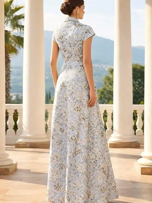 Mother Dress Designed Neckline Short Sleeves A-Line Sash Wedding Guest Dresses