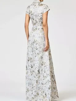Mother Dress Designed Neckline Short Sleeves A-Line Sash Wedding Guest Dresses