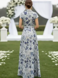 Mother Dress Designed Neckline Short Sleeves A-Line Sash Wedding Guest Dresses