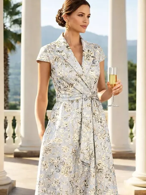 Mother Dress Designed Neckline Short Sleeves A-Line Sash Wedding Guest Dresses