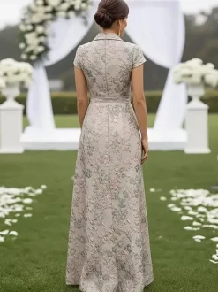 Mother Dress Designed Neckline Short Sleeves A-Line Sash Wedding Guest Dresses