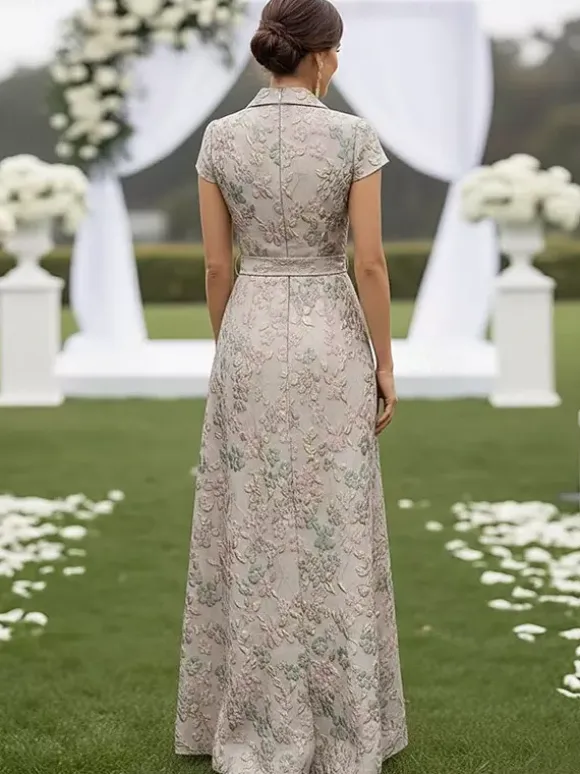 Mother Dress Designed Neckline Short Sleeves A-Line Sash Wedding Guest Dresses